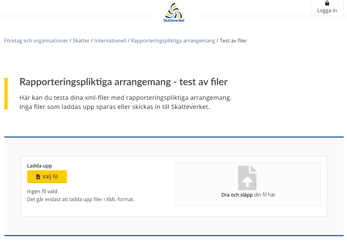 Testtjänst för DAC 6-rapporter | Skatteverket